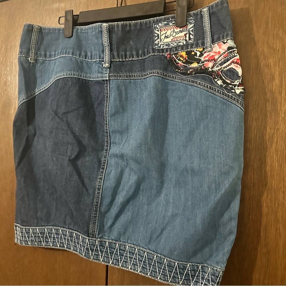 Joe Browns Multicolour Blue Patchwork Denim Skirt with Bird Embroidery Sz 12 - Picture 10 of 13